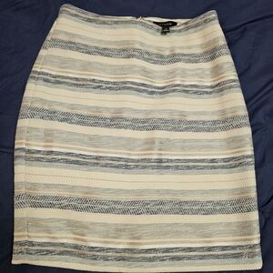Ann Taylor Cream and Blue Striped Pencil Skirt